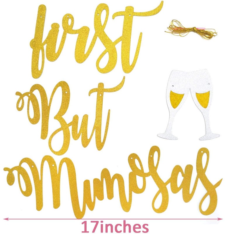TTSAM Mimosa Bar Sign But First Mimosas Gold Banner, Decorations for Bridal Shower Baby Shower Bubbly Bar Champagne Brunch Bachelorette Party Engagement Wedding Graduation Fiesta Birthday Party - Image 5